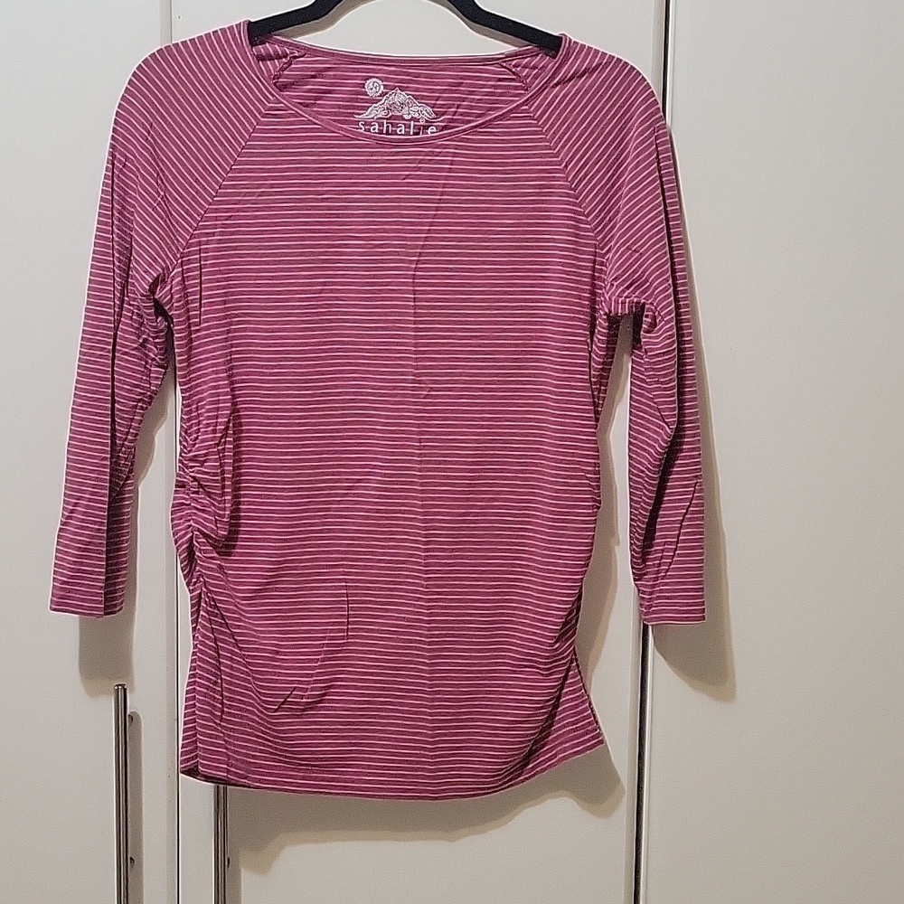 Sahalie Burgundy/grey stripe Long Sleeve Shirt Size Small